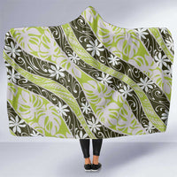 Olive Tahiti Tiare Monstera Hooded Blanket Polynesian Pattern Curve Style LT01 One Size Olive - Polynesian Pride
