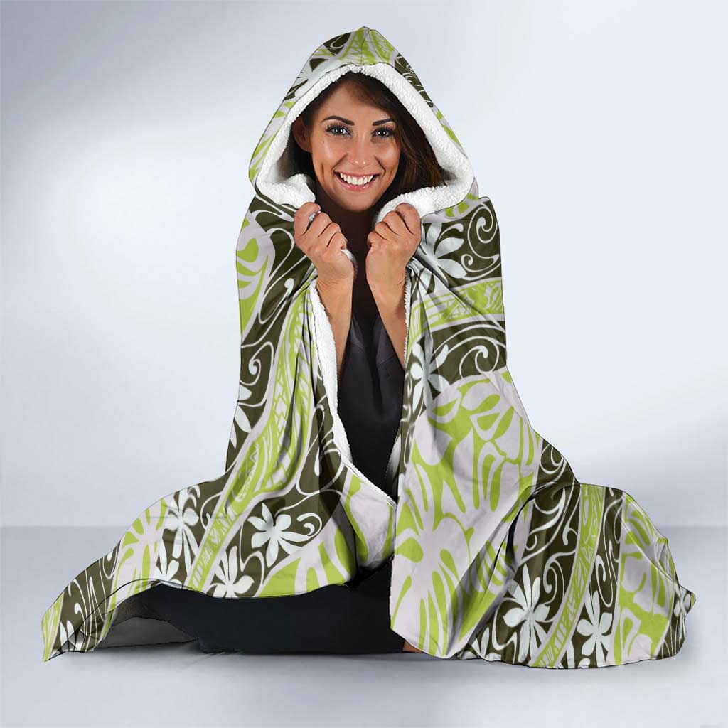 Olive Tahiti Tiare Monstera Hooded Blanket Polynesian Pattern Curve Style LT01 - Polynesian Pride