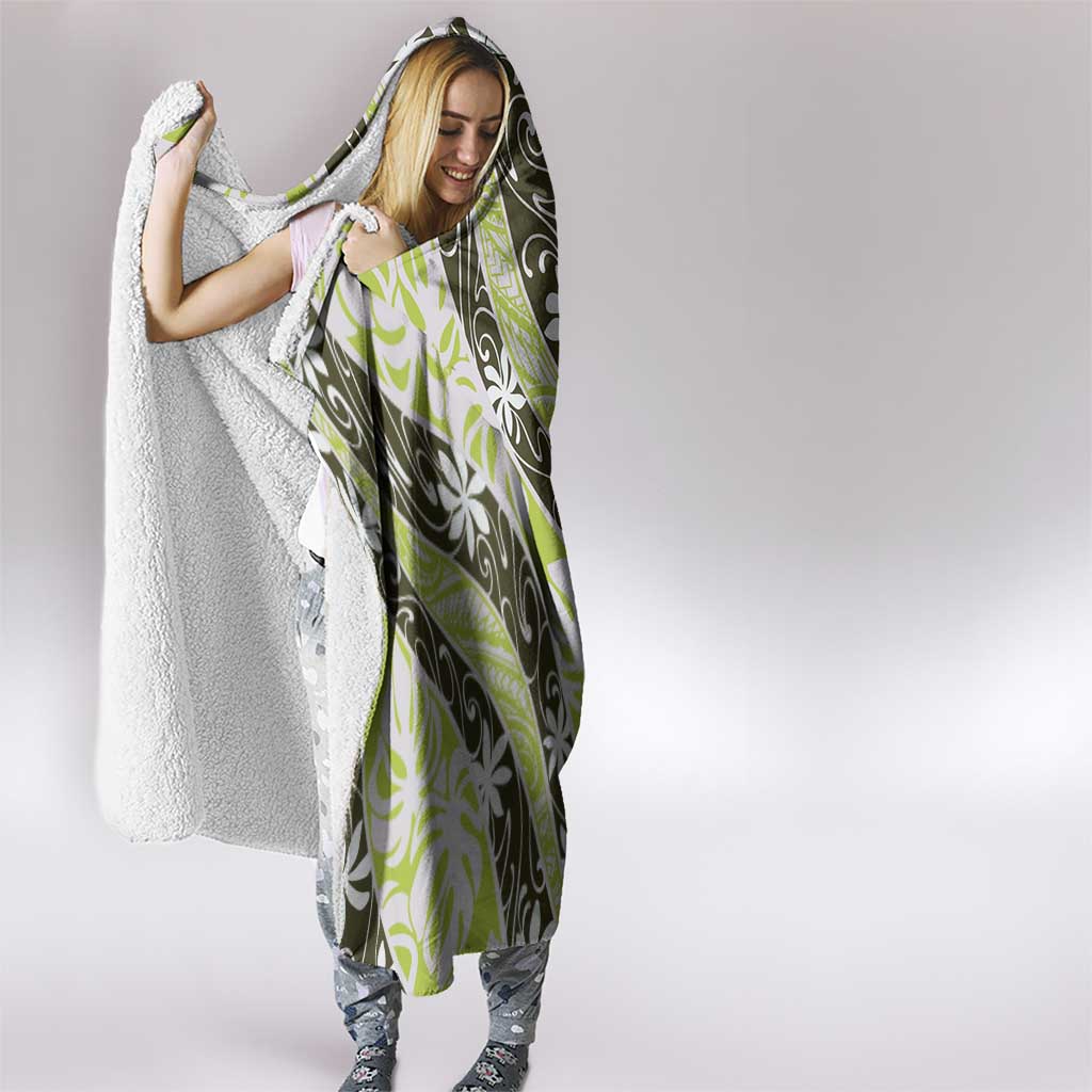 Olive Tahiti Tiare Monstera Hooded Blanket Polynesian Pattern Curve Style LT01 - Polynesian Pride