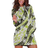 Olive Tahiti Tiare Monstera Hoodie Dress Polynesian Pattern Curve Style LT01 Olive - Polynesian Pride