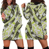 Olive Tahiti Tiare Monstera Hoodie Dress Polynesian Pattern Curve Style LT01 - Polynesian Pride
