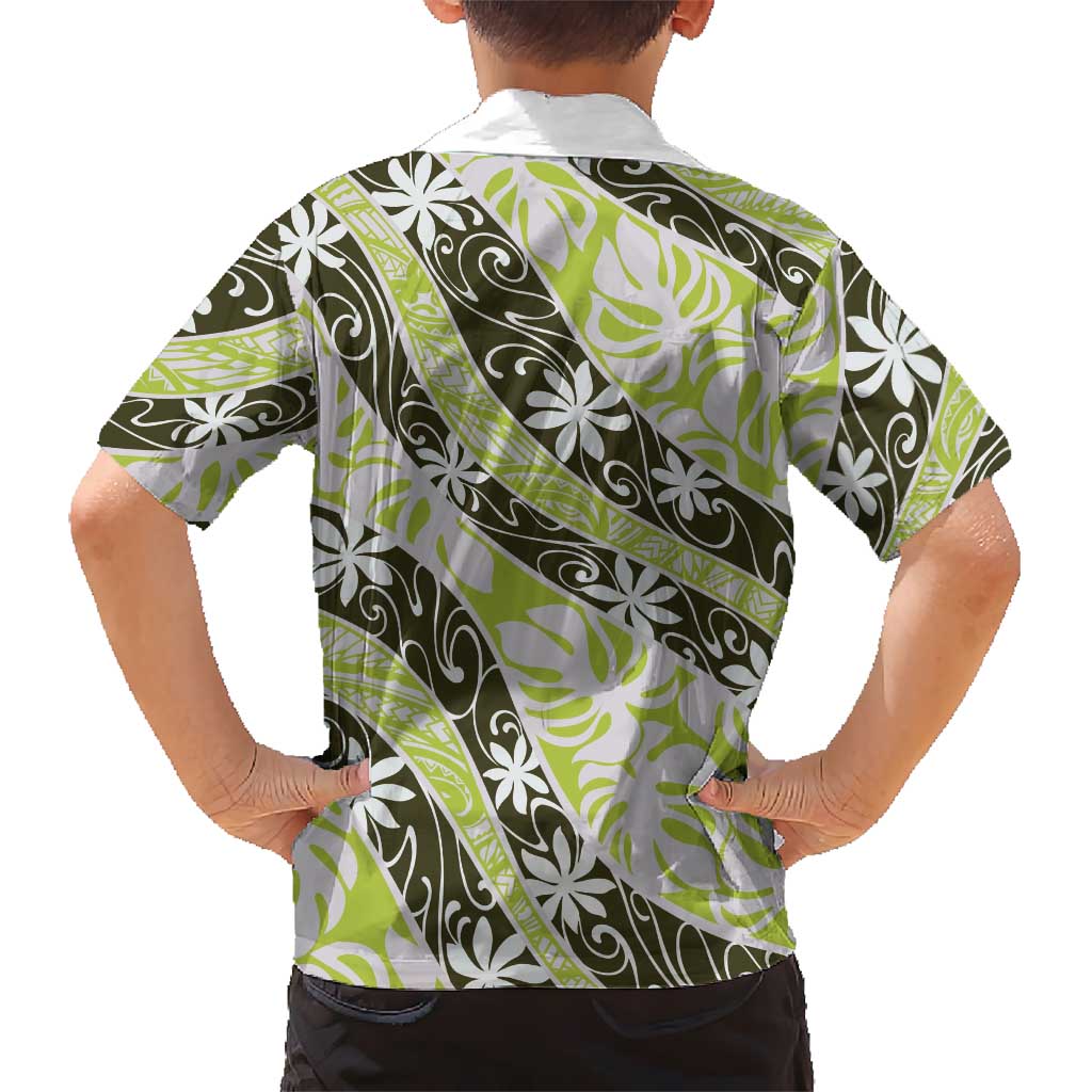 Olive Tahiti Tiare Monstera Kid Hawaiian Shirt Polynesian Pattern Curve Style LT01 - Polynesian Pride