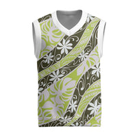 Olive Tahiti Tiare Monstera Christmas Knitted V-Neck Vest Polynesian Pattern Curve Style LT01 Olive - Polynesian Pride