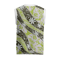 Olive Tahiti Tiare Monstera Christmas Knitted V-Neck Vest Polynesian Pattern Curve Style LT01 - Polynesian Pride