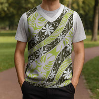 Olive Tahiti Tiare Monstera Christmas Knitted V-Neck Vest Polynesian Pattern Curve Style LT01 - Polynesian Pride
