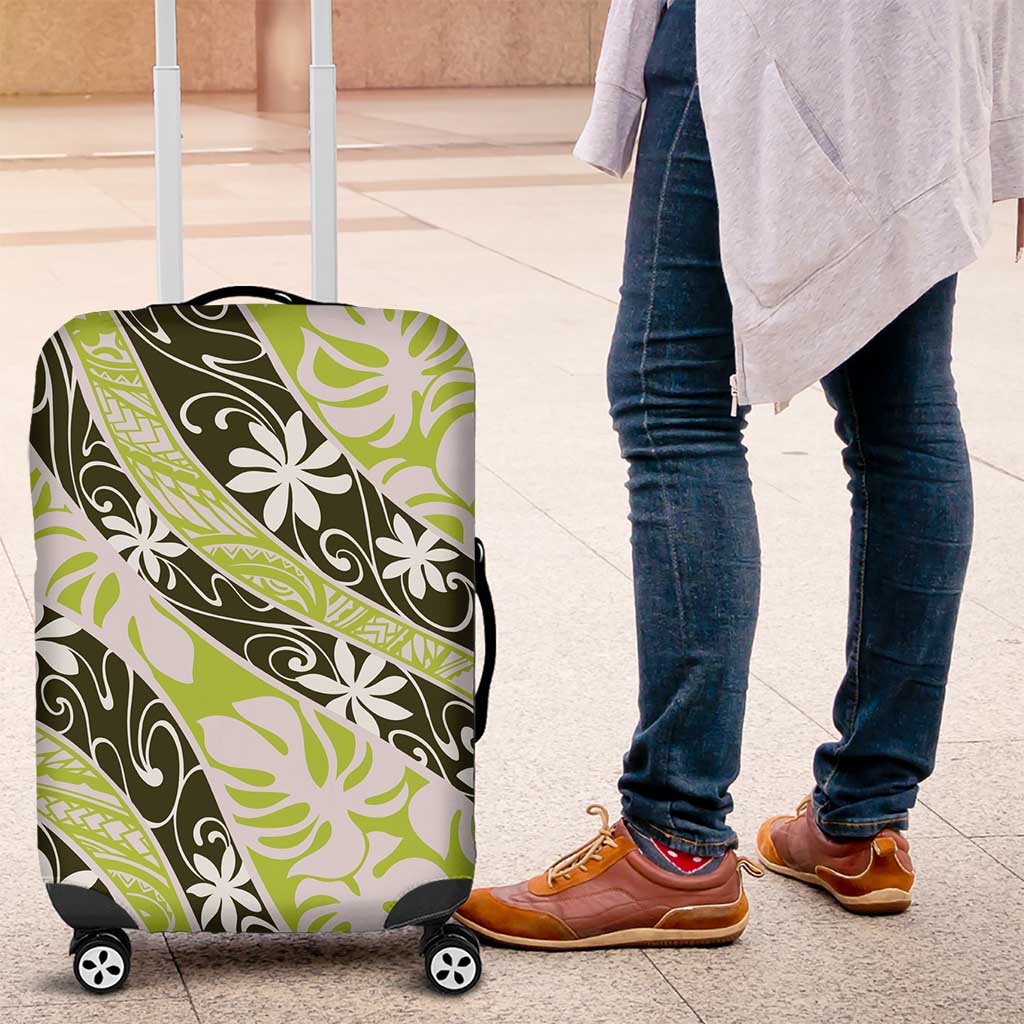 Olive Tahiti Tiare Monstera Luggage Cover Polynesian Pattern Curve Style LT01 Olive - Polynesian Pride