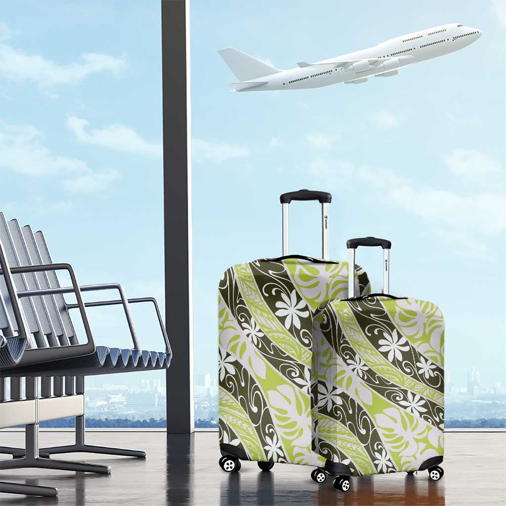 Olive Tahiti Tiare Monstera Luggage Cover Polynesian Pattern Curve Style LT01 - Polynesian Pride