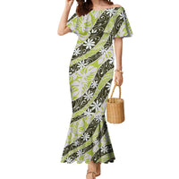 Olive Tahiti Tiare Monstera Mermaid Dress Polynesian Pattern Curve Style LT01 Women Olive - Polynesian Pride
