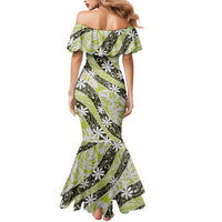 Olive Tahiti Tiare Monstera Mermaid Dress Polynesian Pattern Curve Style LT01 - Polynesian Pride
