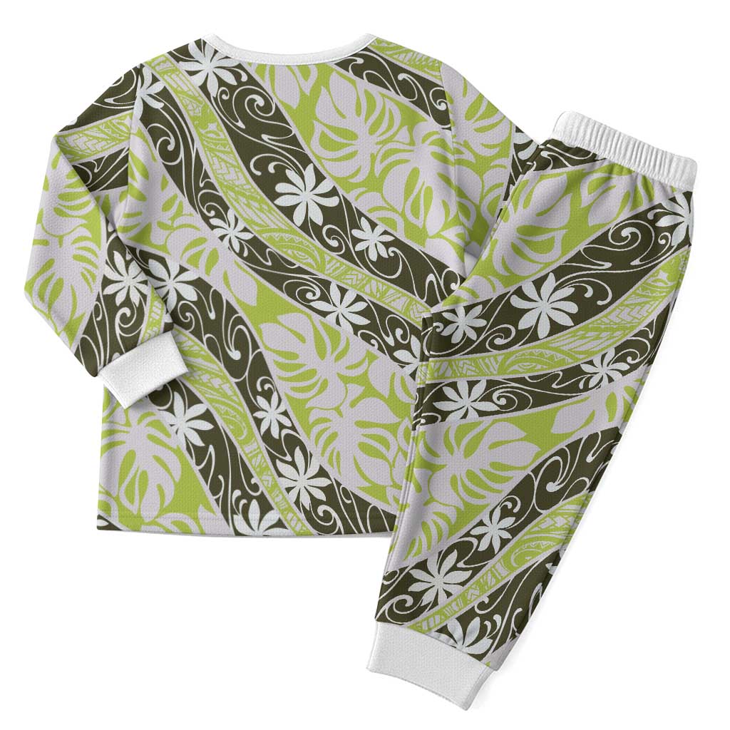 Olive Tahiti Tiare Monstera Christmas Pajama Set Polynesian Pattern Curve Style LT01 - Polynesian Pride