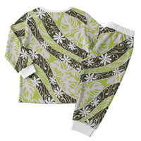 Olive Tahiti Tiare Monstera Christmas Pajama Set Polynesian Pattern Curve Style LT01 - Polynesian Pride
