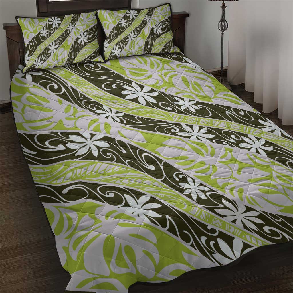 Olive Tahiti Tiare Monstera Quilt Bed Set Polynesian Pattern Curve Style LT01 Olive - Polynesian Pride
