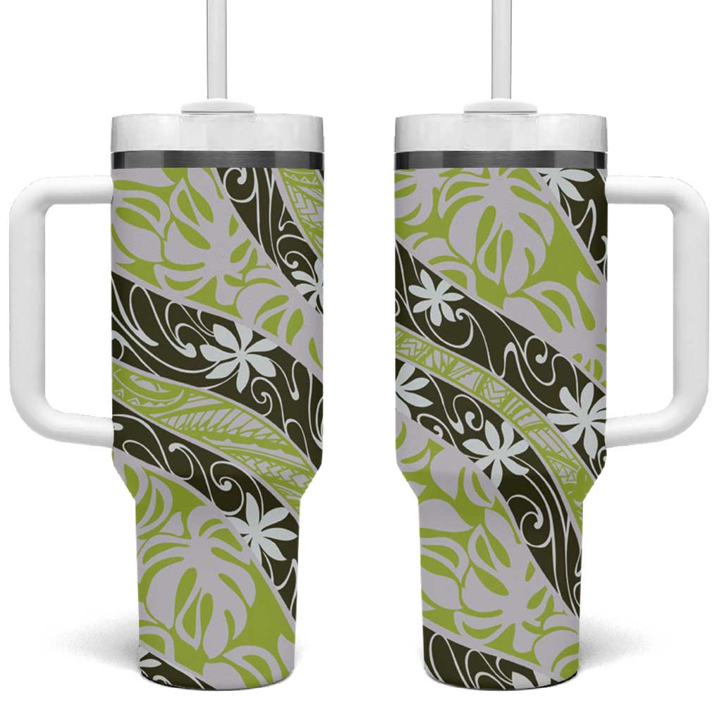Olive Tahiti Tiare Monstera Tumbler With Handle Polynesian Pattern Curve Style LT01 One Size: 40 oz Olive - Polynesian Pride