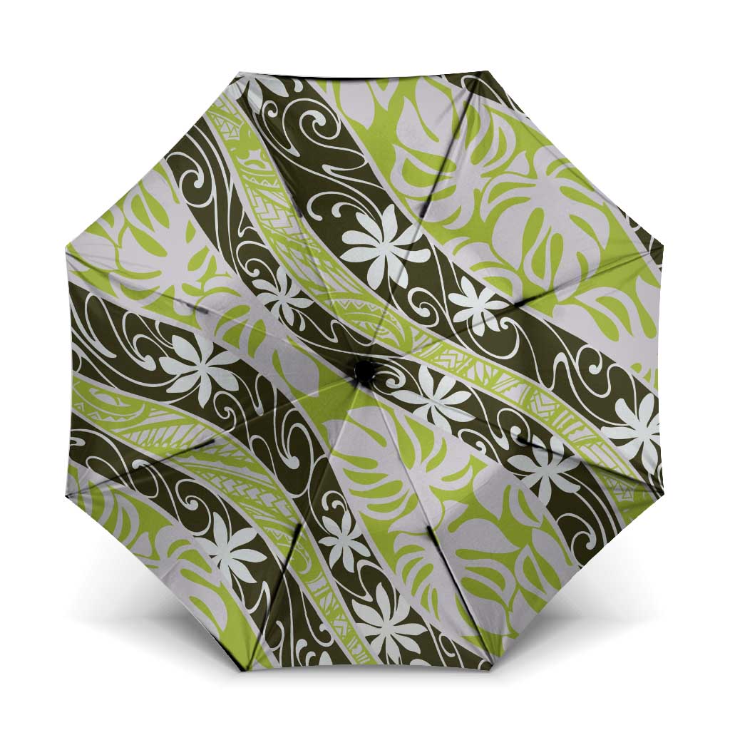 Olive Tahiti Tiare Monstera Umbrella Polynesian Pattern Curve Style LT01 One Size Folded 11.42 inch Opened Diameter 37.4 inch Olive - Polynesian Pride