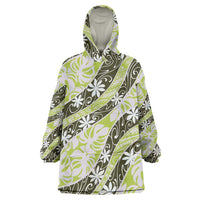 Olive Tahiti Tiare Monstera Wearable Blanket Hoodie Polynesian Pattern Curve Style LT01 One Size Olive - Polynesian Pride