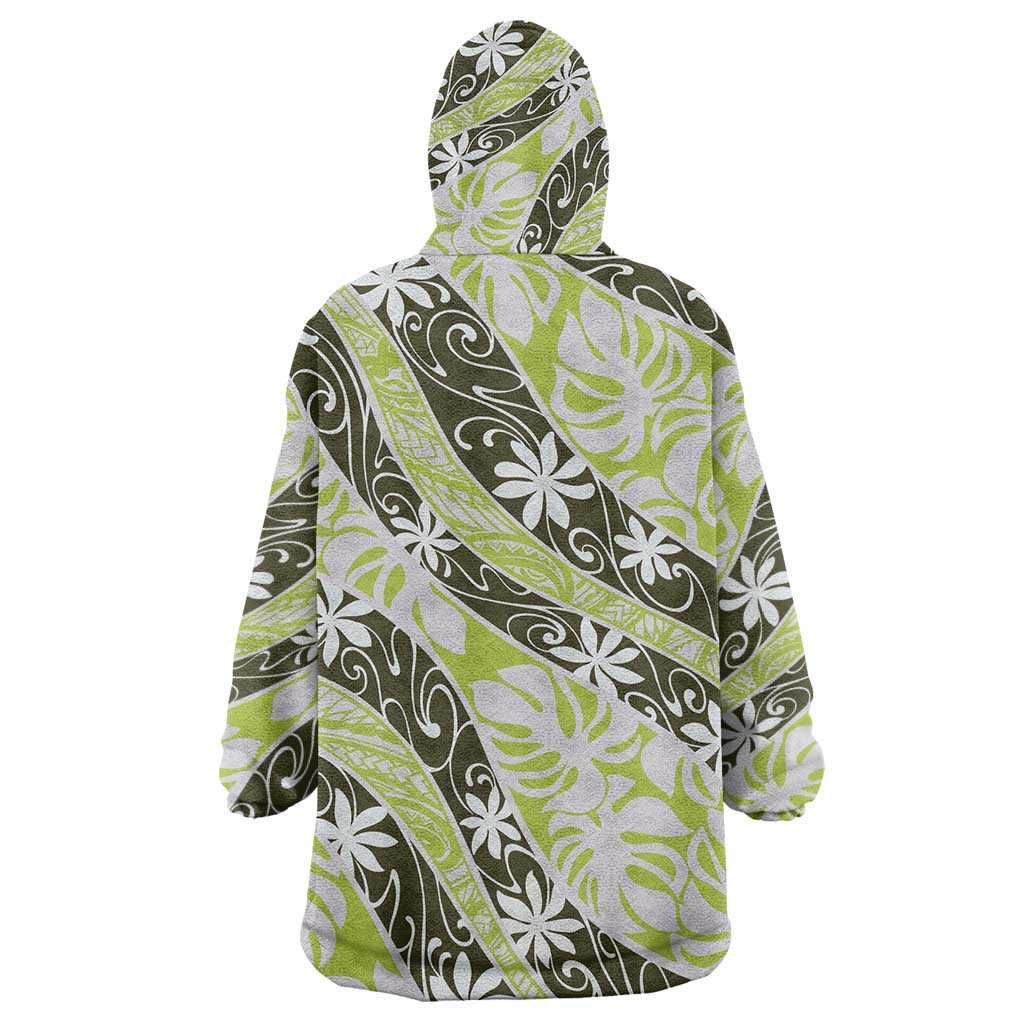 Olive Tahiti Tiare Monstera Wearable Blanket Hoodie Polynesian Pattern Curve Style LT01 - Polynesian Pride