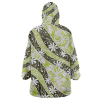 Olive Tahiti Tiare Monstera Wearable Blanket Hoodie Polynesian Pattern Curve Style LT01 - Polynesian Pride