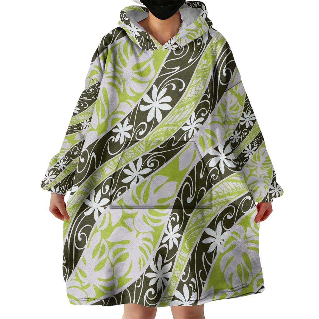 Olive Tahiti Tiare Monstera Wearable Blanket Hoodie Polynesian Pattern Curve Style LT01 - Polynesian Pride