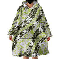 Olive Tahiti Tiare Monstera Wearable Blanket Hoodie Polynesian Pattern Curve Style LT01 - Polynesian Pride