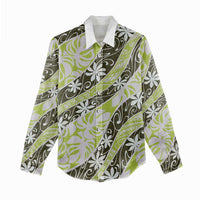 Olive Tahiti Tiare Monstera Women Casual Shirt Polynesian Pattern Curve Style LT01 - Polynesian Pride