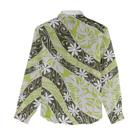 Olive Tahiti Tiare Monstera Women Casual Shirt Polynesian Pattern Curve Style LT01 - Polynesian Pride