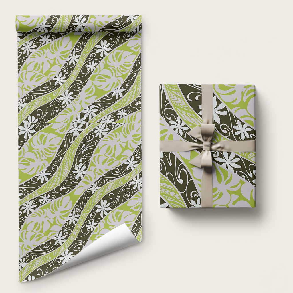 Olive Tahiti Tiare Monstera Wrapping Paper Polynesian Pattern Curve Style LT01 58" × 23" Olive - Polynesian Pride