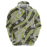 Olive Tahiti Tiare Monstera Zip Hoodie Polynesian Pattern Curve Style LT01 - Polynesian Pride