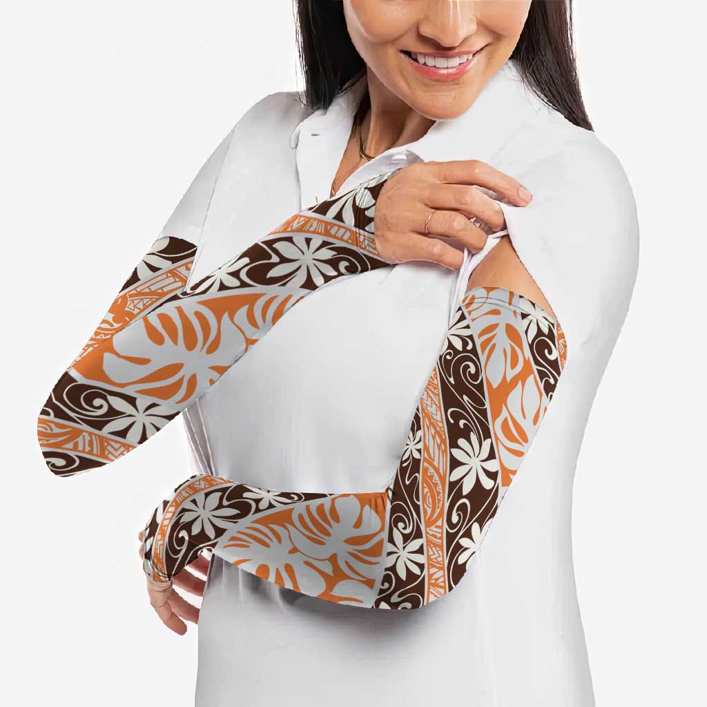 Puatou Tahiti Tiare Monstera Arm Sleeves Polynesian Pattern Curve Style LT01 - Polynesian Pride