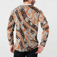 Puatou Tahiti Tiare Monstera Button Sweatshirt Polynesian Pattern Curve Style LT01 - Polynesian Pride