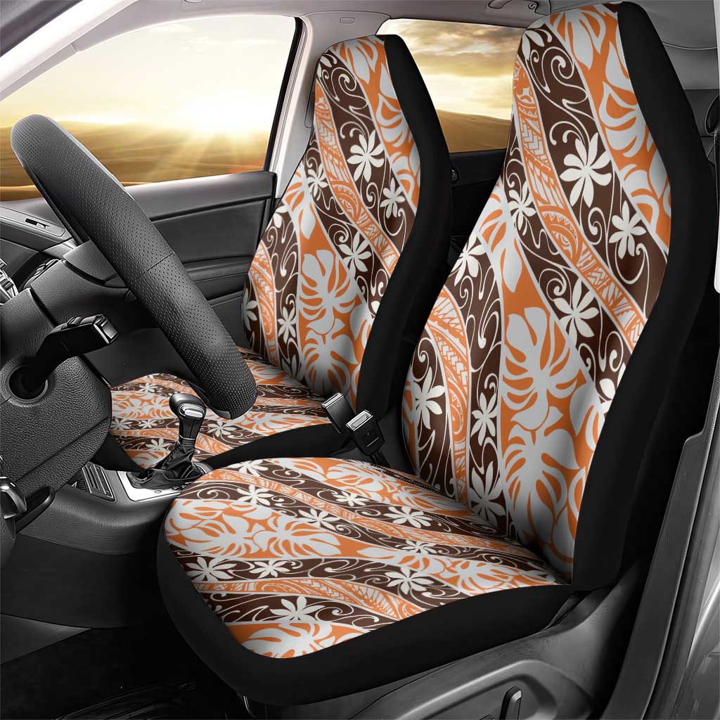 Puatou Tahiti Tiare Monstera Car Seat Cover Polynesian Pattern Curve Style LT01 - Polynesian Pride