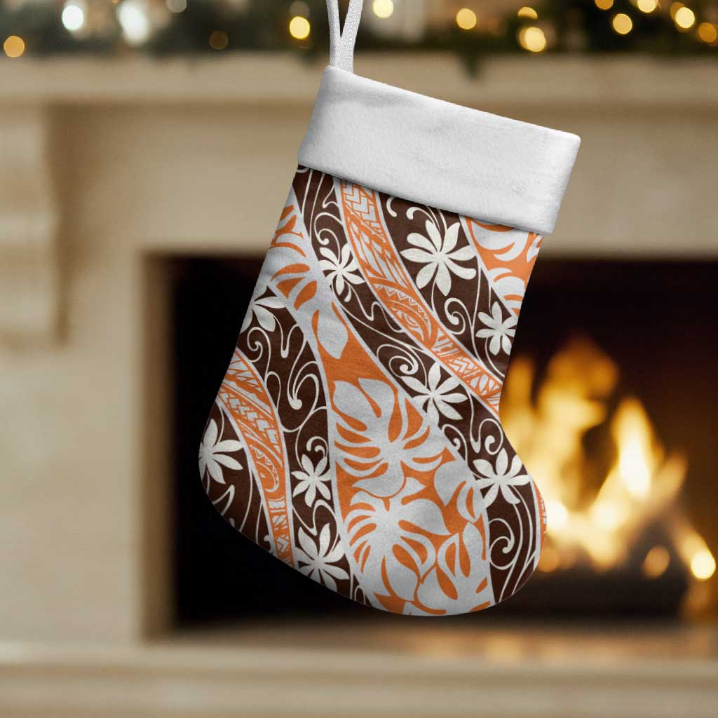Puatou Tahiti Tiare Monstera Christmas Stocking Polynesian Pattern Curve Style LT01 Set of 2 Orange - Polynesian Pride