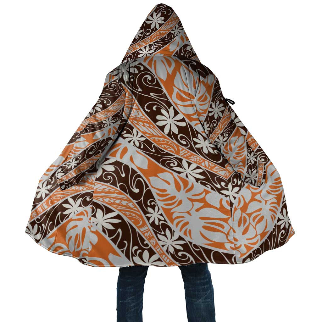Puatou Tahiti Tiare Monstera Cloak Polynesian Pattern Curve Style LT01 Unisex Orange - Polynesian Pride