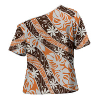 Puatou Tahiti Tiare Monstera Cross Shoulder Shirt Polynesian Pattern Curve Style LT01 - Polynesian Pride