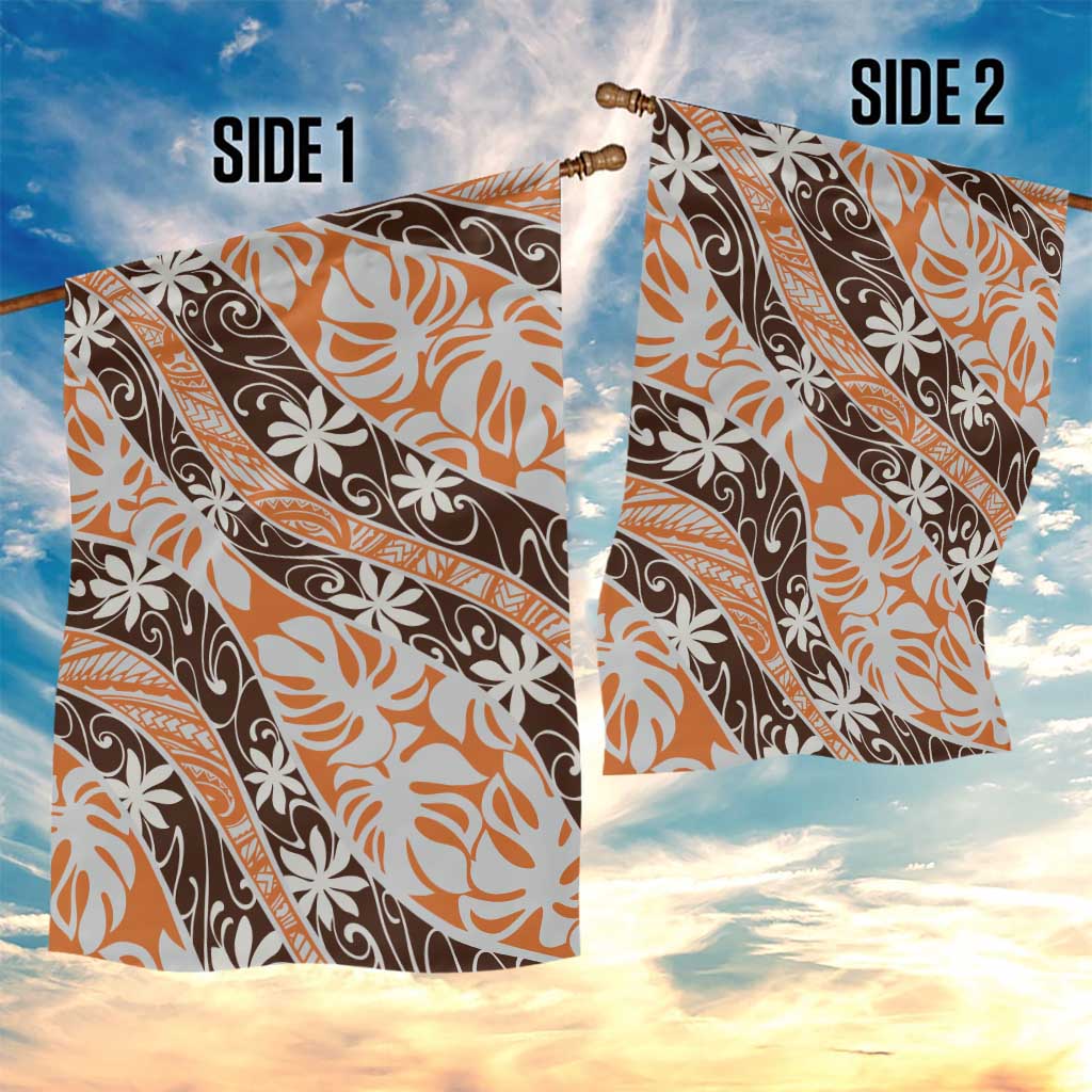 Puatou Tahiti Tiare Monstera Garden Flag Polynesian Pattern Curve Style LT01 - Polynesian Pride