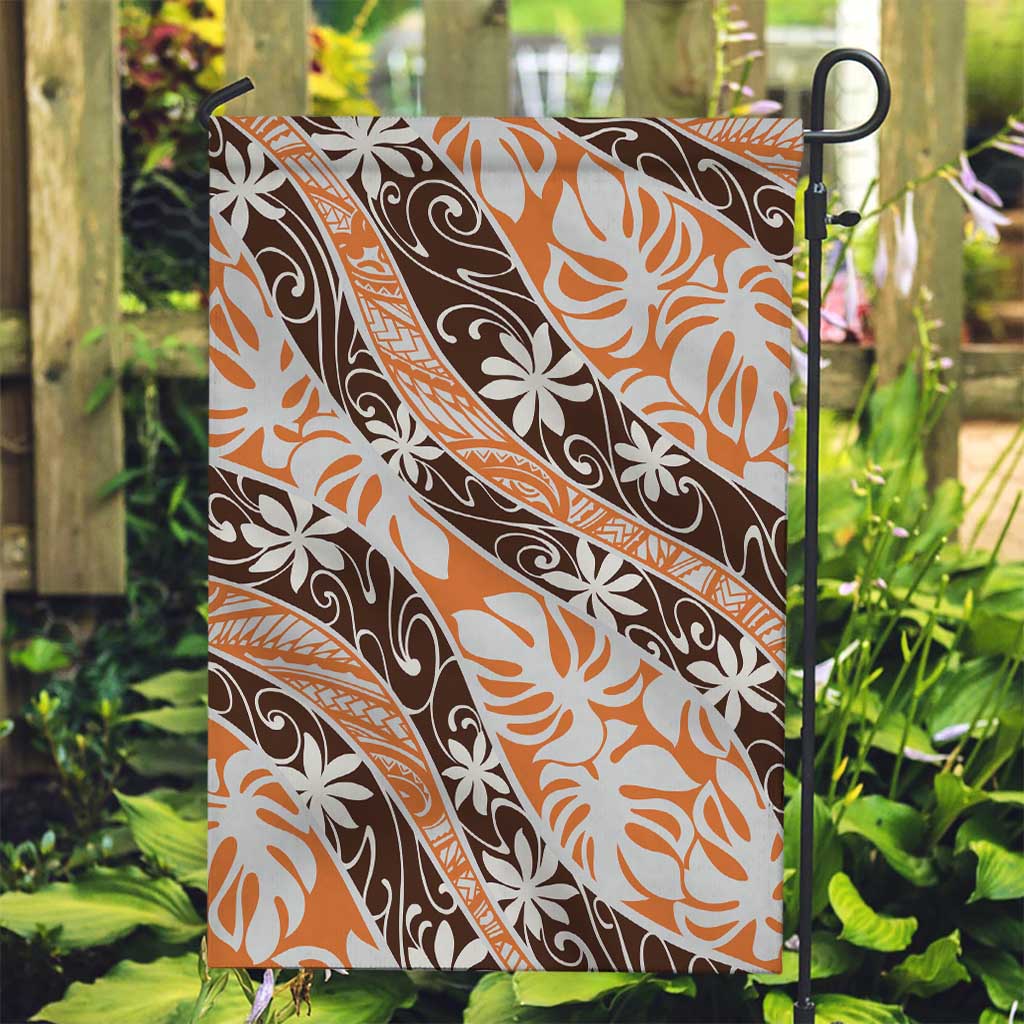 Puatou Tahiti Tiare Monstera Garden Flag Polynesian Pattern Curve Style LT01 Garden Flag Orange - Polynesian Pride