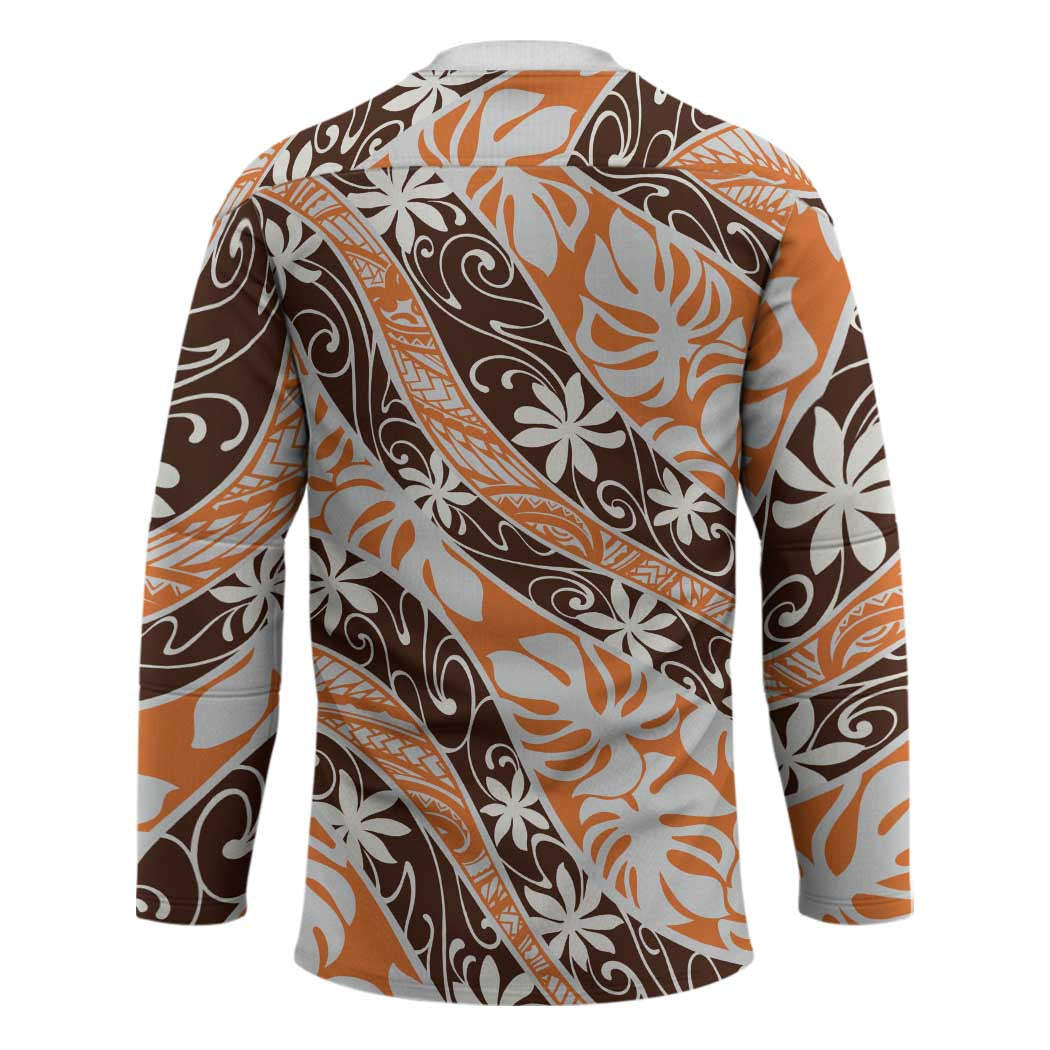 Puatou Tahiti Tiare Monstera Hockey Jersey Polynesian Pattern Curve Style LT01 - Polynesian Pride