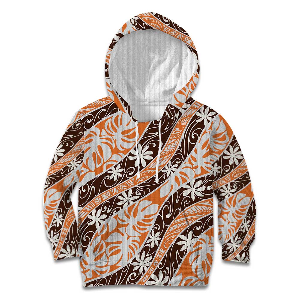 Puatou Tahiti Tiare Monstera Kid Hoodie Polynesian Pattern Curve Style LT01 Hoodie Orange - Polynesian Pride