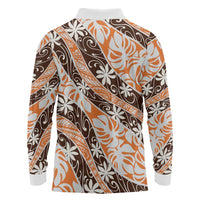 Puatou Tahiti Tiare Monstera Long Sleeve Polo Shirt Polynesian Pattern Curve Style LT01 - Polynesian Pride