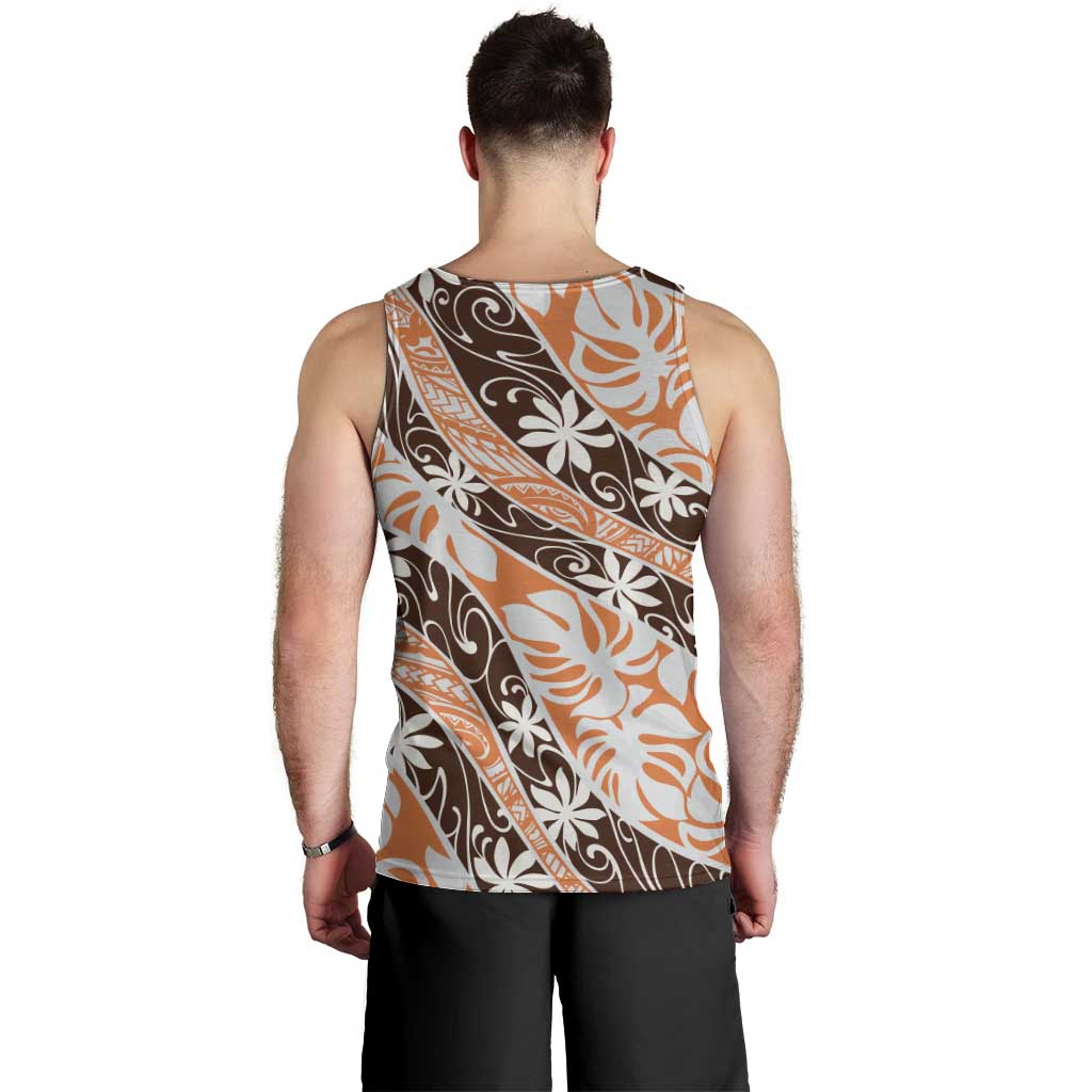 Puatou Tahiti Tiare Monstera Men Tank Top Polynesian Pattern Curve Style LT01 - Polynesian Pride