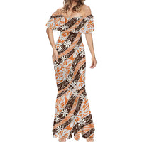 Puatou Tahiti Tiare Monstera Mermaid Dress Polynesian Pattern Curve Style LT01 - Polynesian Pride