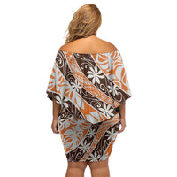 Puatou Tahiti Tiare Monstera Off Shoulder Short Dress Polynesian Pattern Curve Style LT01 - Polynesian Pride