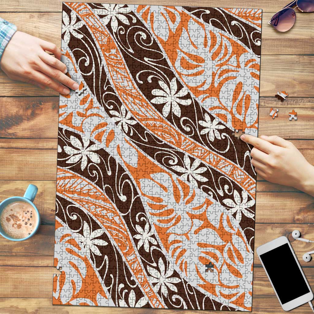 Puatou Tahiti Tiare Monstera Puzzle Polynesian Pattern Curve Style LT01 Orange - Polynesian Pride