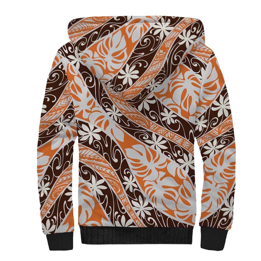 Puatou Tahiti Tiare Monstera Sherpa Hoodie Polynesian Pattern Curve Style LT01 - Polynesian Pride