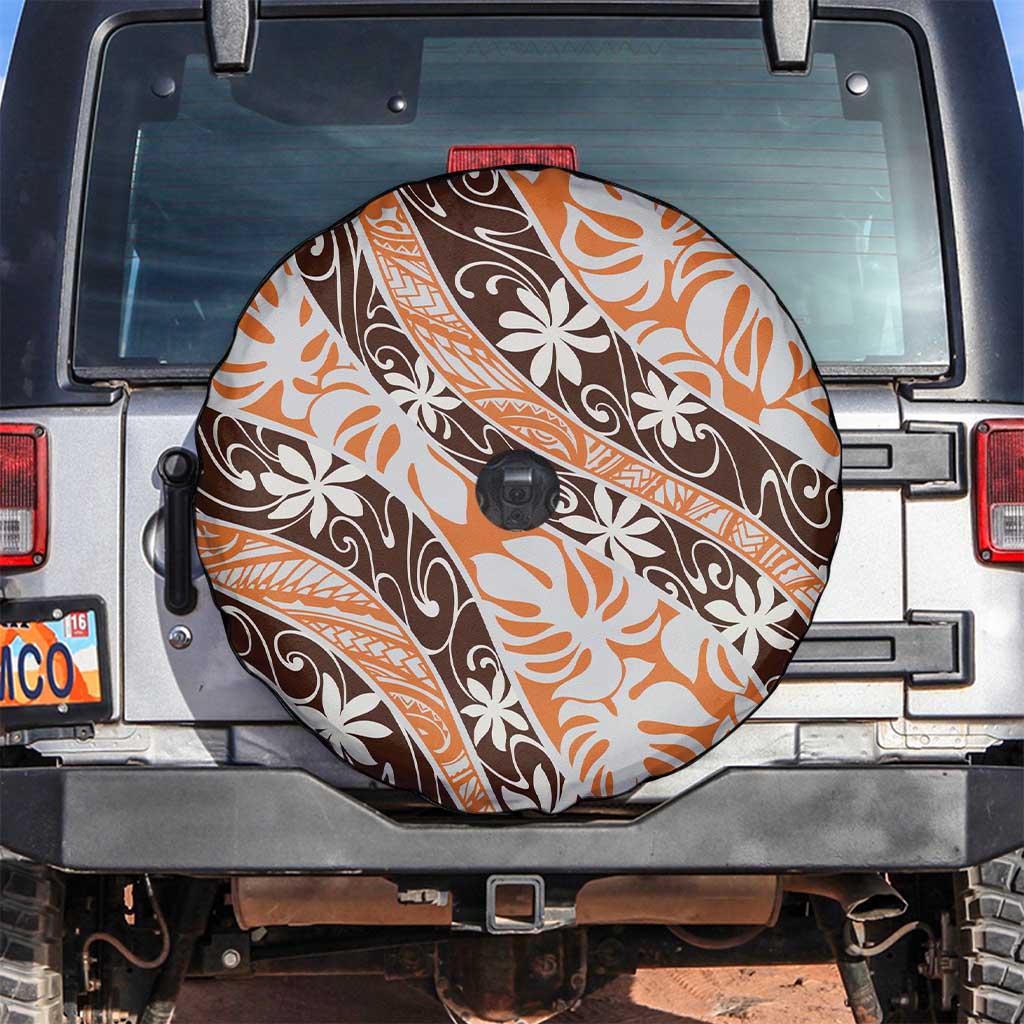 Puatou Tahiti Tiare Monstera Spare Tire Cover Polynesian Pattern Curve Style LT01 Orange - Polynesian Pride