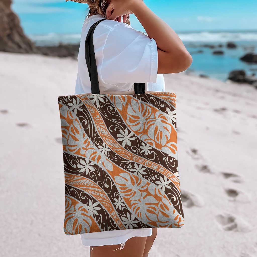 Puatou Tahiti Tiare Monstera Tote Bag Polynesian Pattern Curve Style LT01 - Polynesian Pride