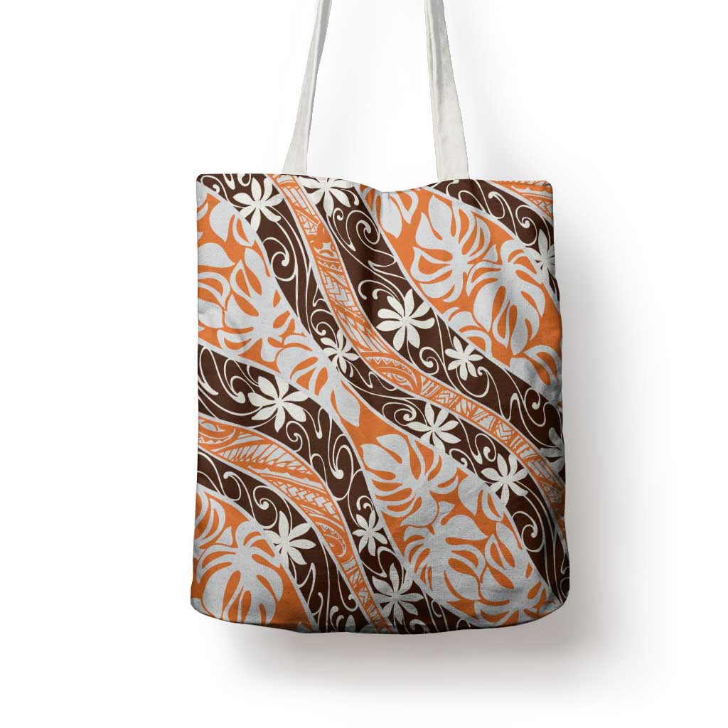 Puatou Tahiti Tiare Monstera Tote Bag Polynesian Pattern Curve Style LT01 - Polynesian Pride