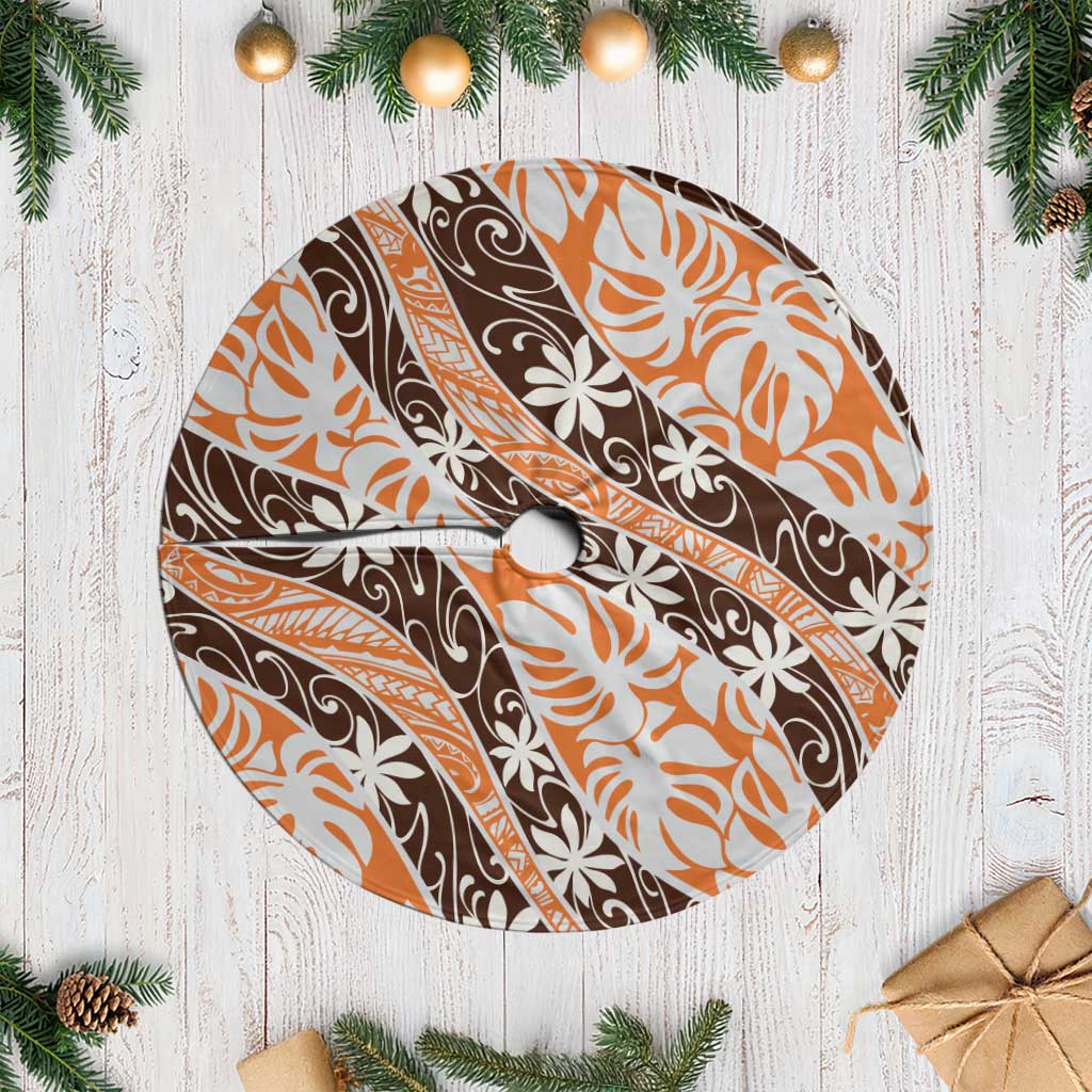 Puatou Tahiti Tiare Monstera Tree Skirt Polynesian Pattern Curve Style LT01 Casual Orange - Polynesian Pride