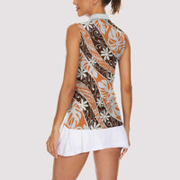Puatou Tahiti Tiare Monstera Women Sleeveless Polo Shirt Polynesian Pattern Curve Style LT01 - Polynesian Pride