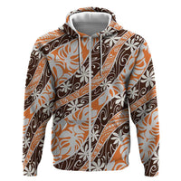 Puatou Tahiti Tiare Monstera Zip Hoodie Polynesian Pattern Curve Style LT01 Zip Hoodie Orange - Polynesian Pride
