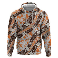 Puatou Tahiti Tiare Monstera Zip Hoodie Polynesian Pattern Curve Style LT01 Pullover Hoodie Orange - Polynesian Pride